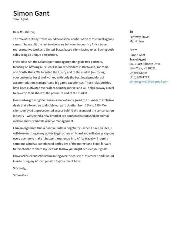 Travel Agent cover_letter example