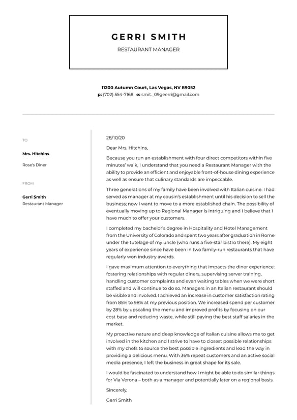 Restaurant Manager cover_letter example