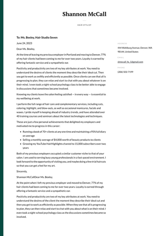 Hair Stylist cover_letter example