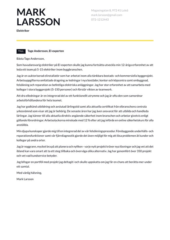 Elektriker cover_letter example