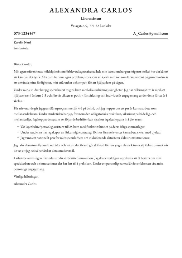 Lärarassistent cover_letter example