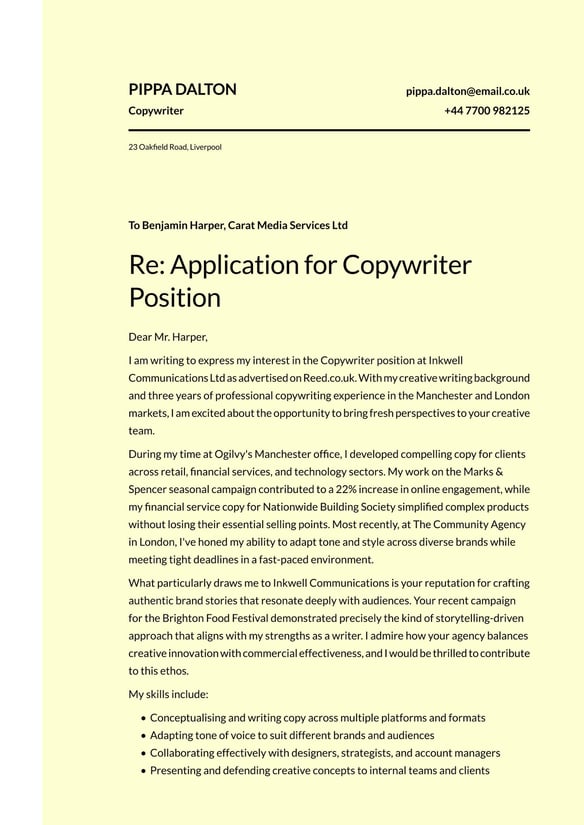 Copywriter cover_letter example