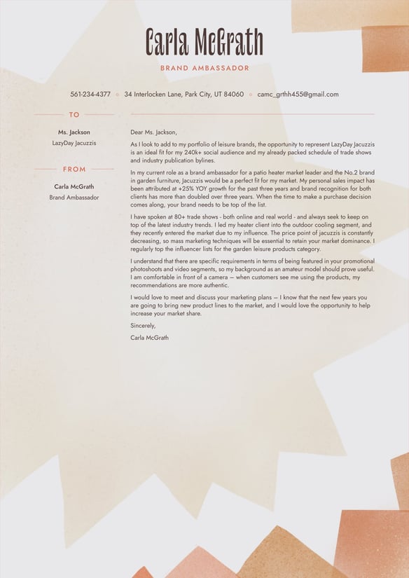 Brand Ambassador cover_letter example