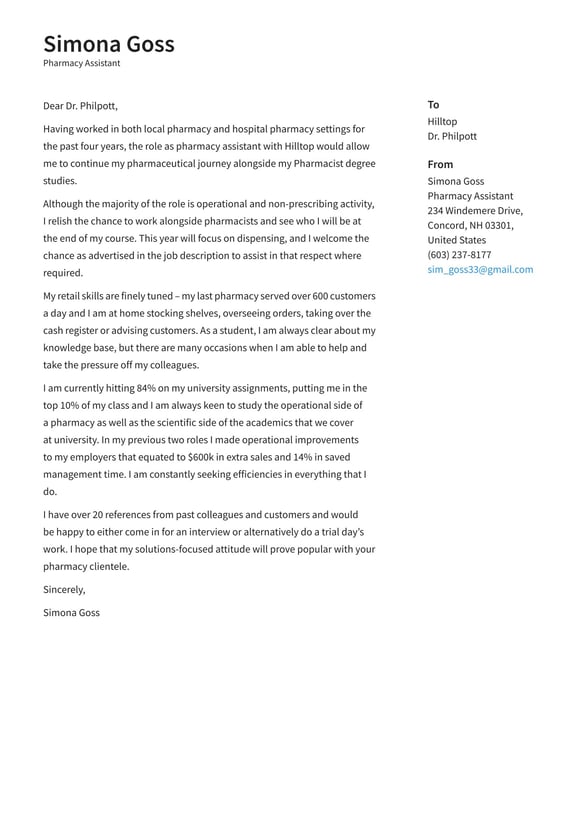 Pharmacy Assistant cover_letter example