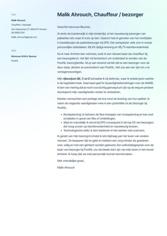 Chauffeur cover_letter example