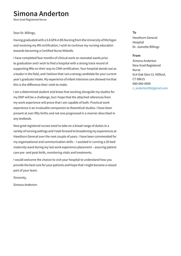 New Grad Registered Nurse cover_letter example