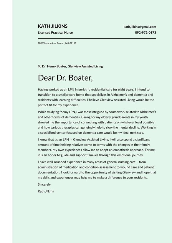 LPN (Licensed Practical Nurse) cover_letter example