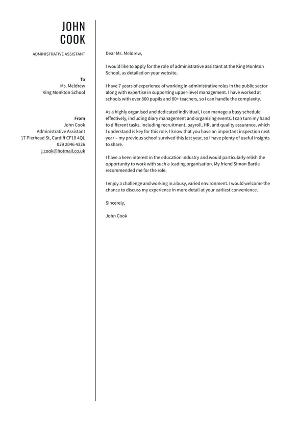 Administrative Assistant  cover_letter example