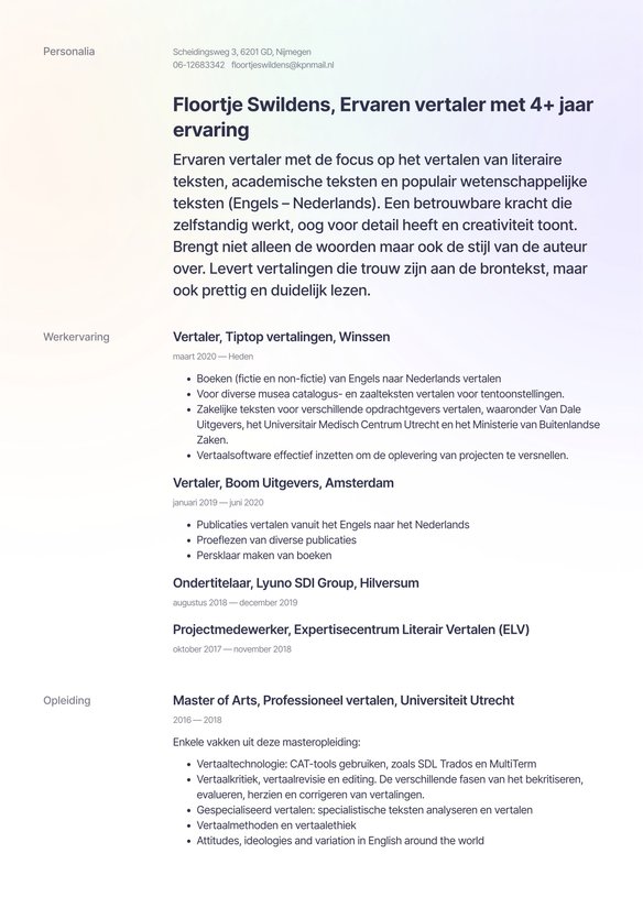 Vertaler resume example