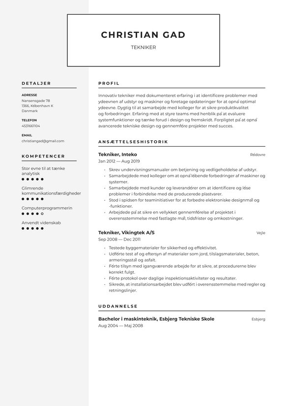 Tekniker resume example