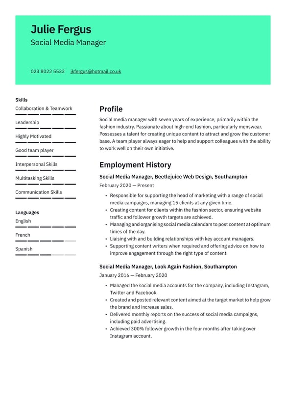 Marketing resume example