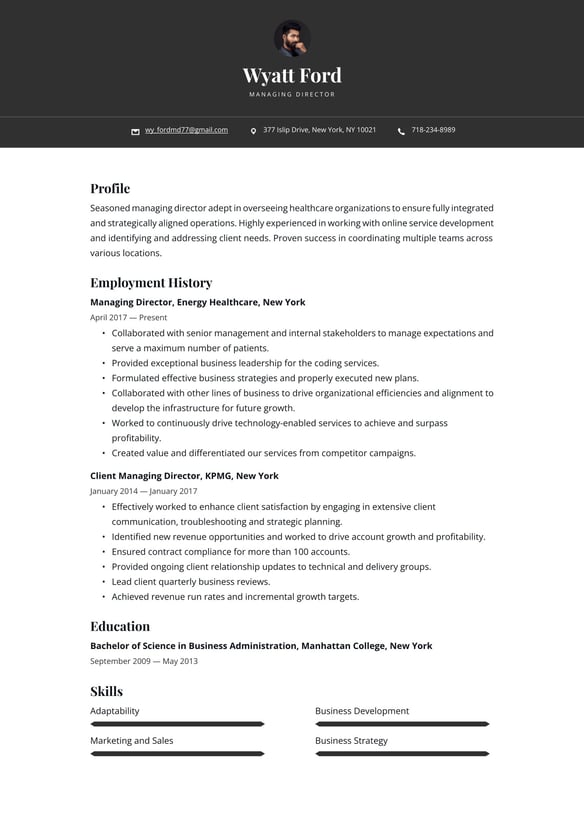 Managing Director resume example