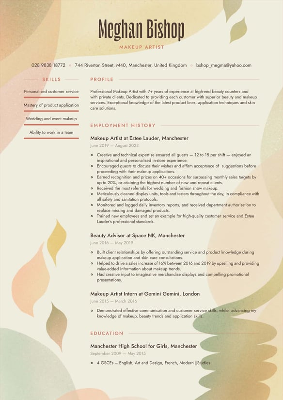 Makeup Artist resume example