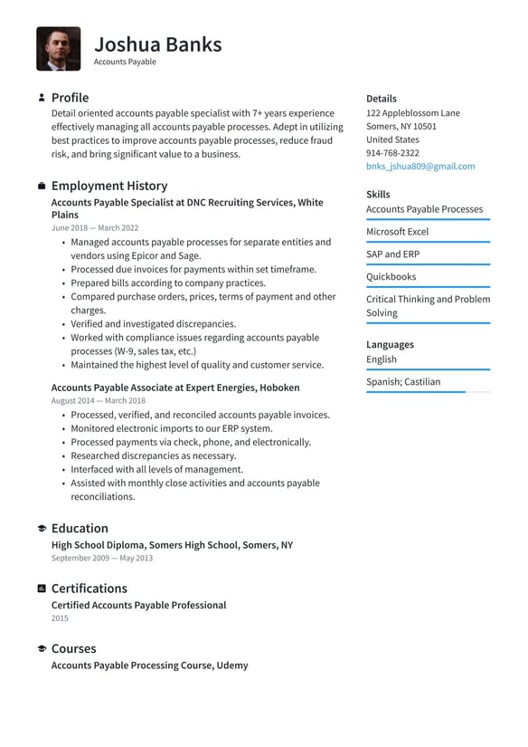 Accounts Payable resume example