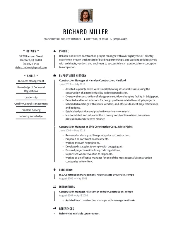 Construction Project Manager resume example