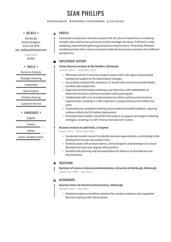 Business Analyst resume example