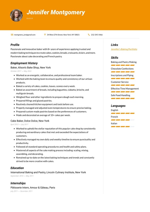 Baker resume example