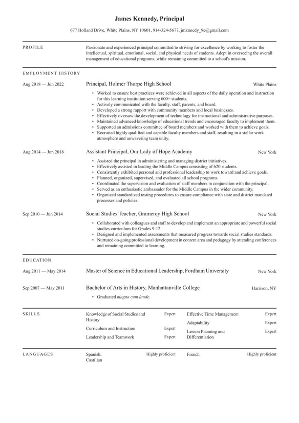 Principal resume example