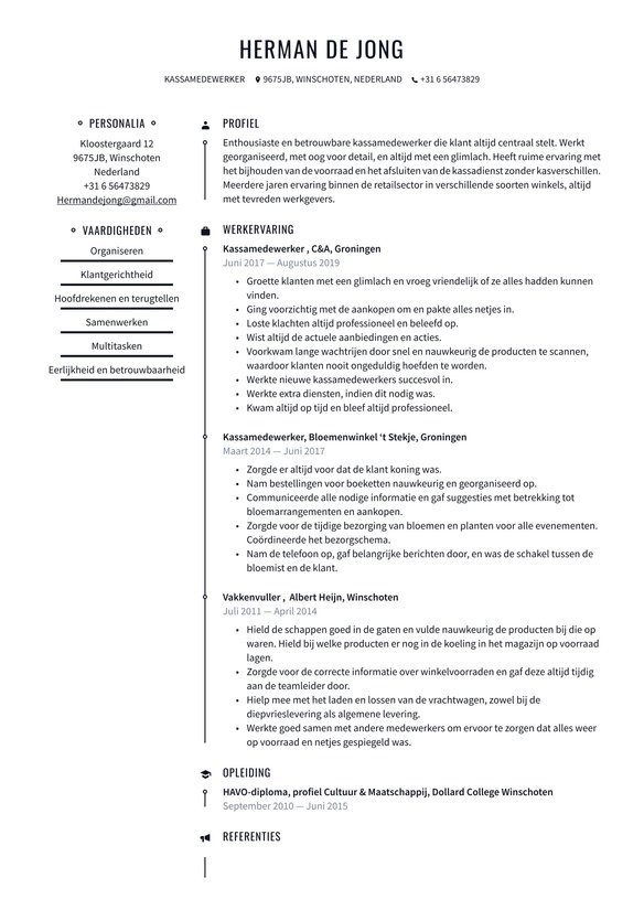 Kassamedewerker resume example