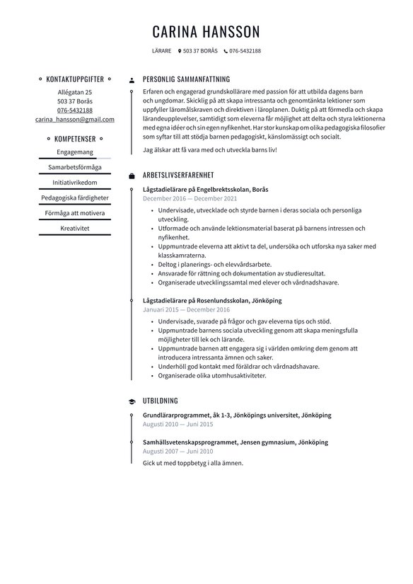 L&auml;rare resume example