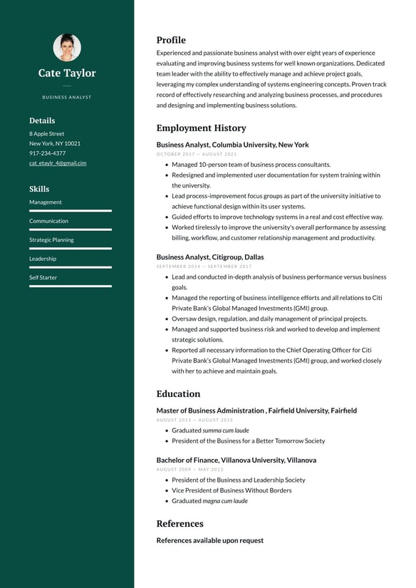 Business Analyst resume example