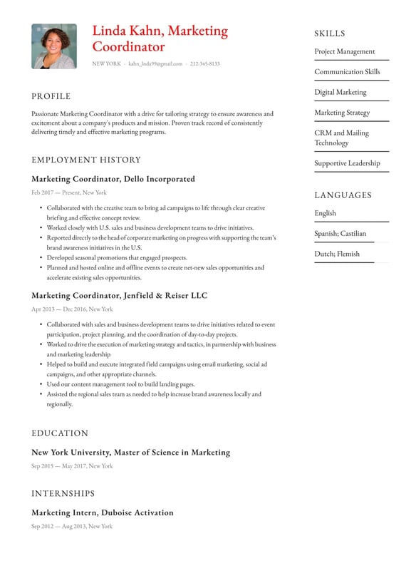 Marketing Coordinator resume example