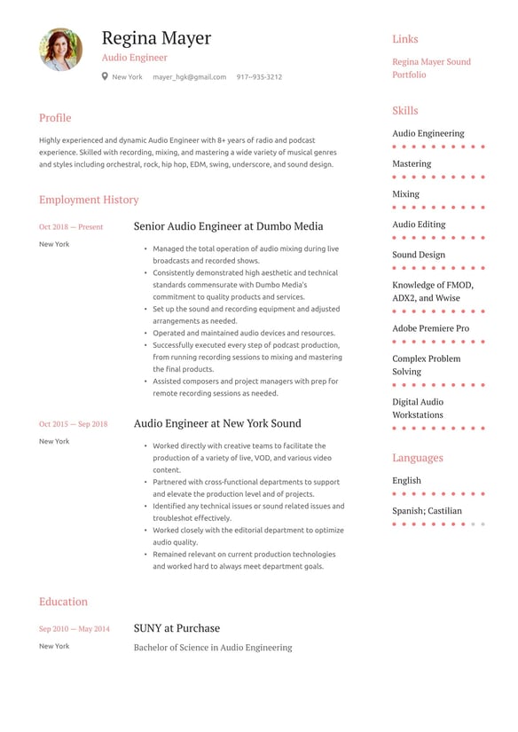 Audio Engineer resume example