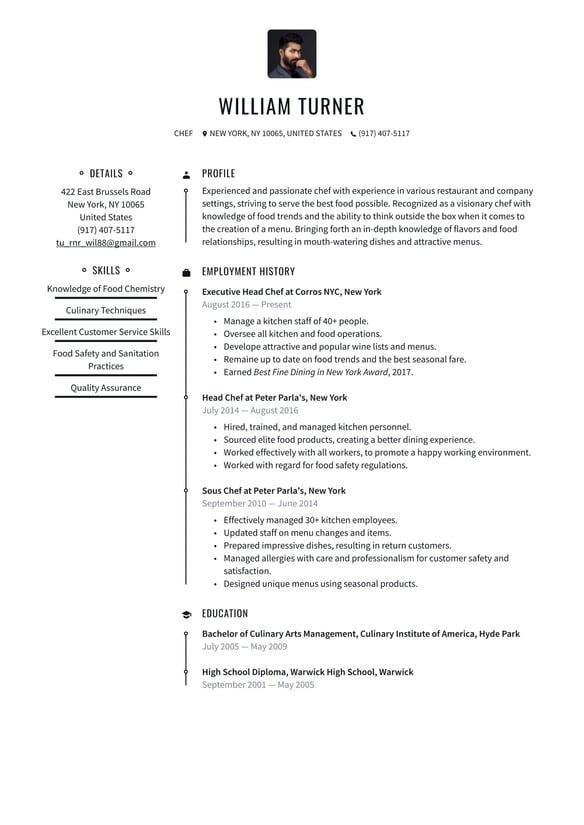 Chef resume example