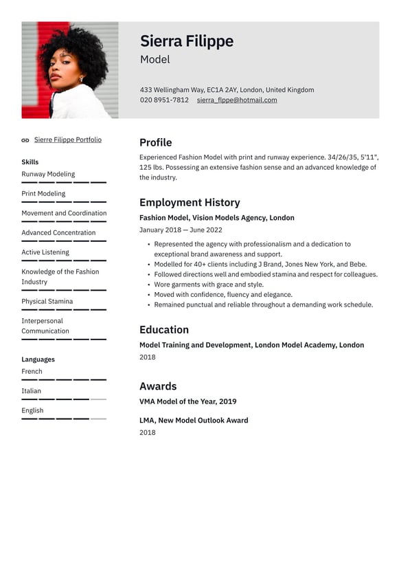 Model resume example