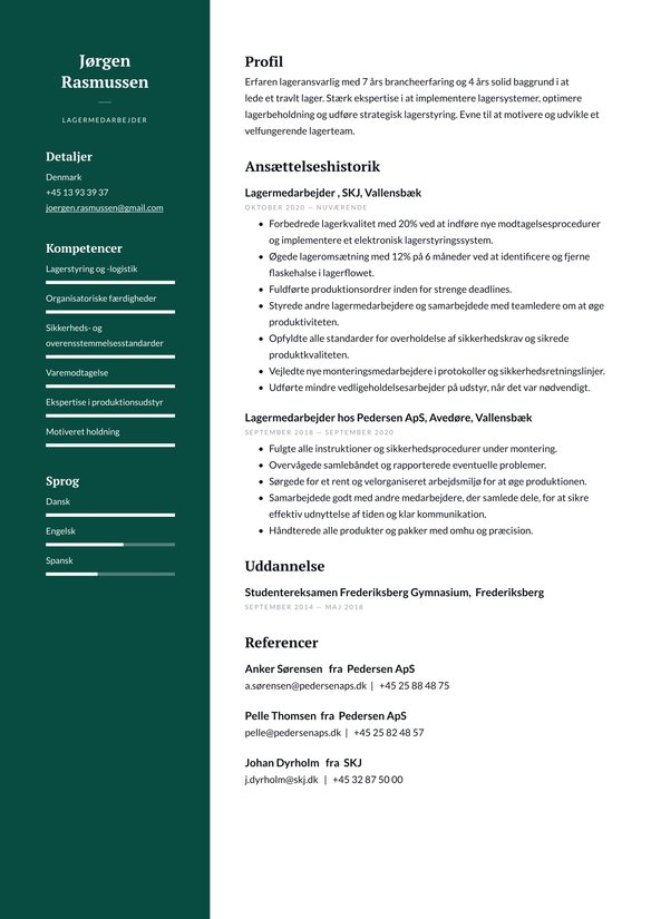 Lagermedarbejder resume example