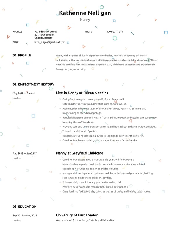 Nanny resume example