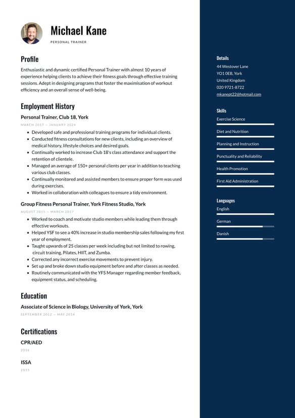 Personal Trainer  resume example