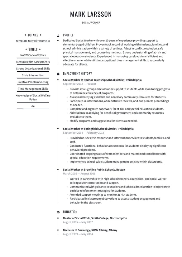 Social Worker resume example