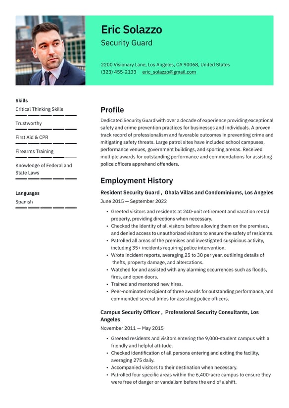 Security Guard resume example