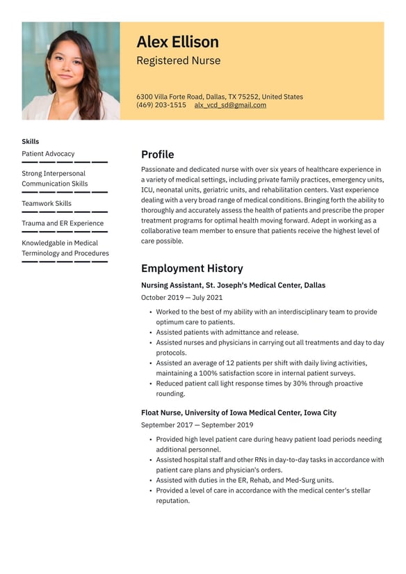 Nurse resume example