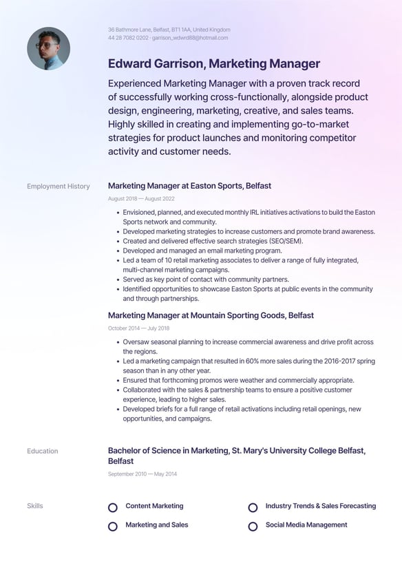 Marketing Manager resume example
