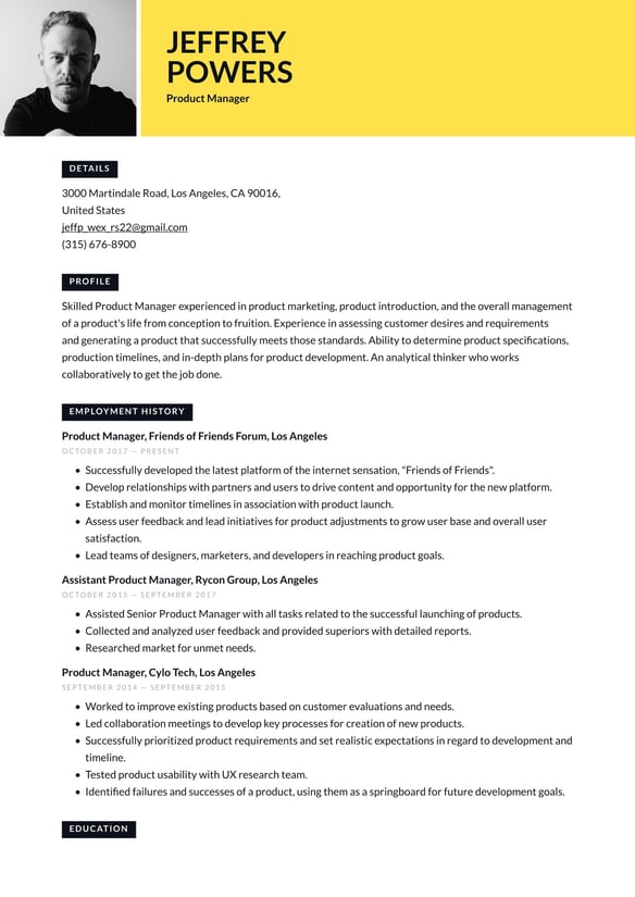Product Manager resume example