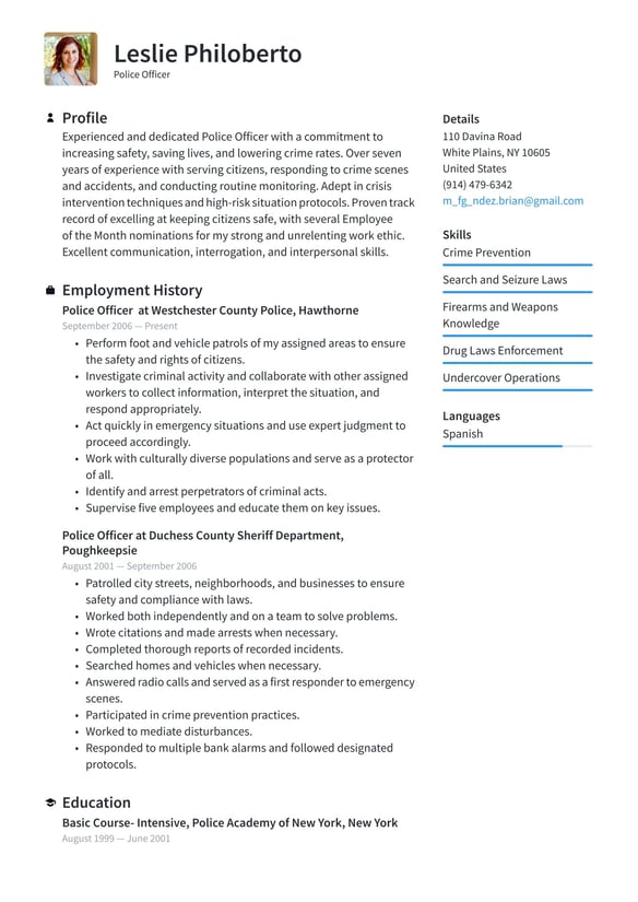 Police Officer resume example