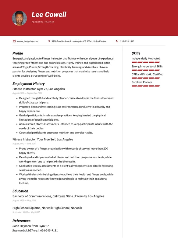 Personal Trainer resume example