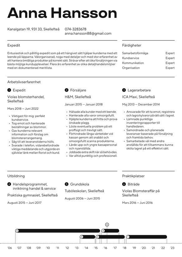 S&auml;ljare resume example