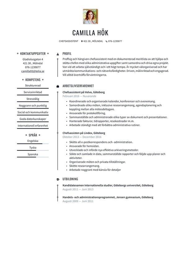 Chefsassistent resume example