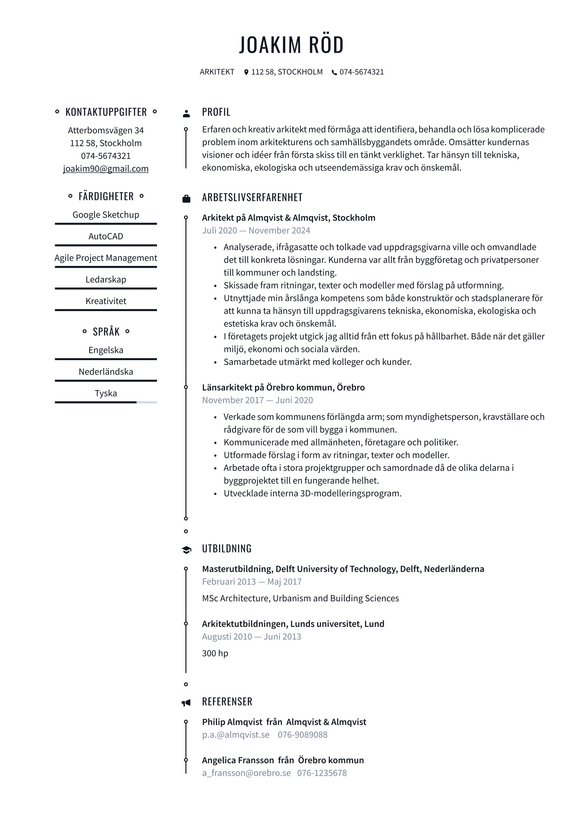 Arkitekt resume example