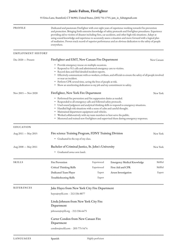 Firefighter resume example