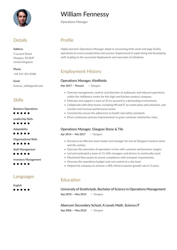 Operations Manager resume example