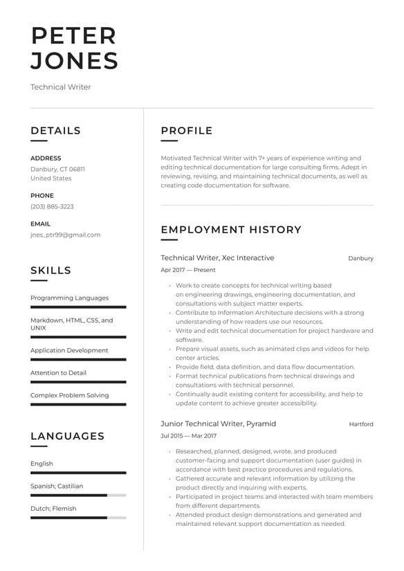 Technical Writer resume example