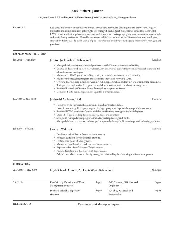 Janitor resume example