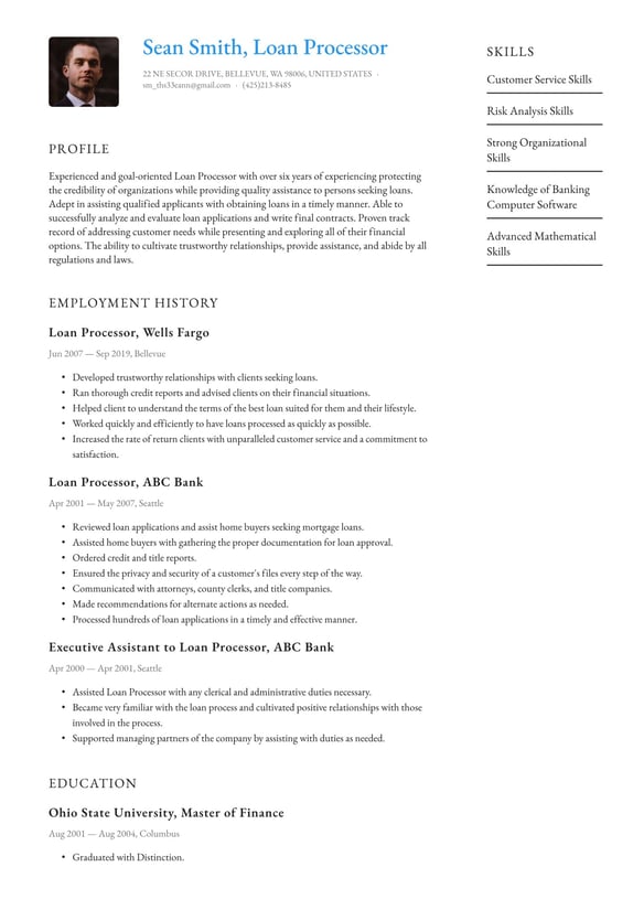 Loan Processor resume example