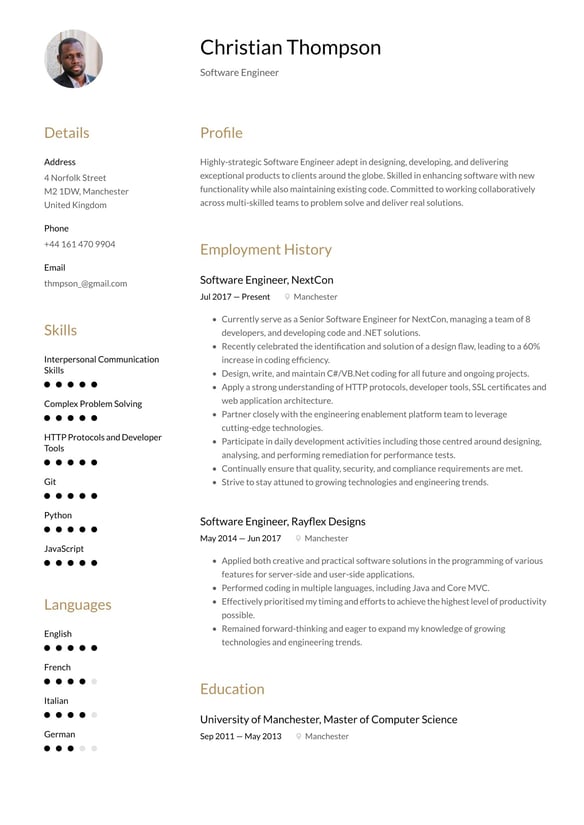 Software Engineer resume example