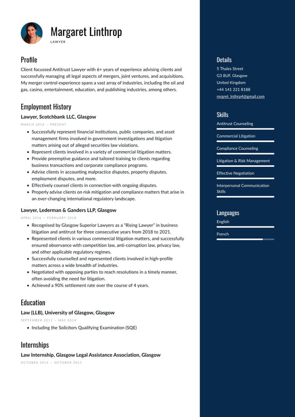 Lawyer resume example