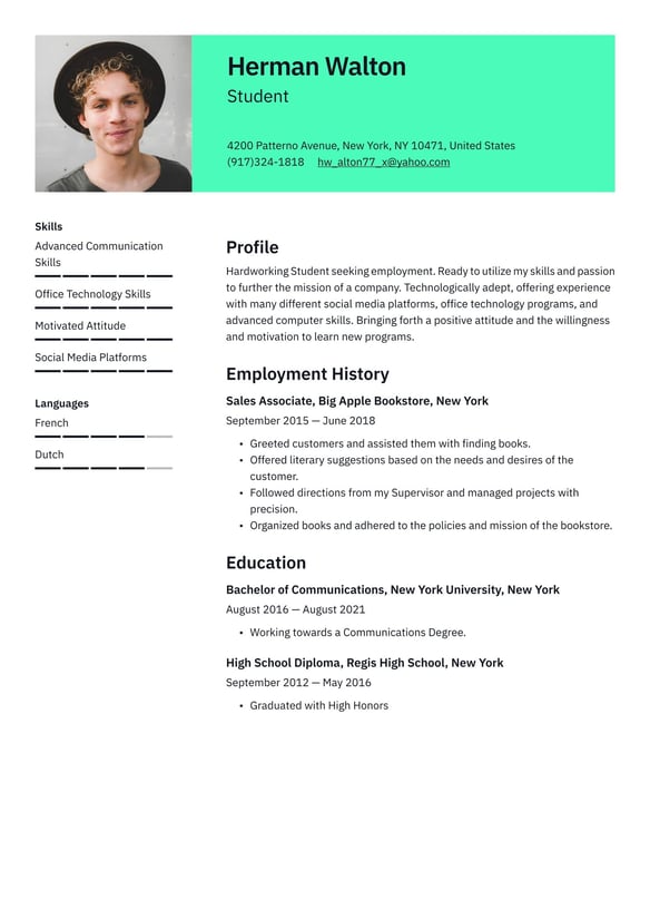 Student resume example